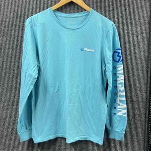 Magellan‎ Outdoors Shirt Men Medium Aqua Blue Spellout Sleeve Fish Performance